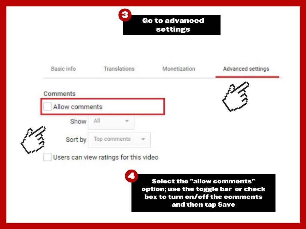 turn on comments on YT